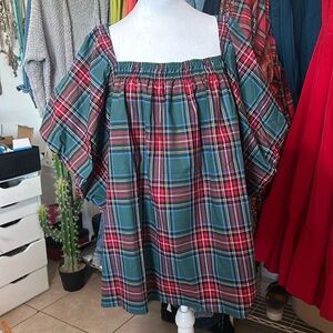 Chic soul puff sleeve holiday plaid top 3x